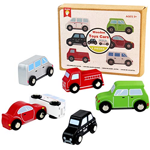 Coches de Madera Vehículos de Juguete Juegos 6 PCS para Niñas Niños Mini Juguetes Clásicos Niños 3 4 5 6 Años