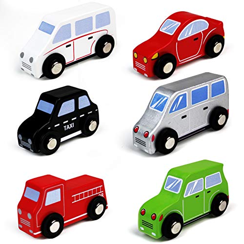 Coches de Madera Vehículos de Juguete Juegos 6 PCS para Niñas Niños Mini Juguetes Clásicos Niños 3 4 5 6 Años