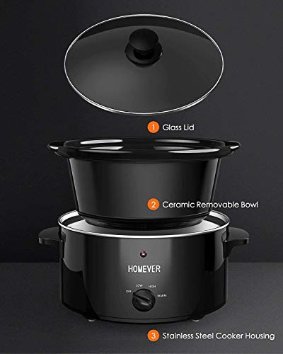 Cocina lenta Homever Slow Cooker de 3,5 litros, olla de cocción manual con olla de cerámica extraíble, 3 ajustes de temperatura ajustables