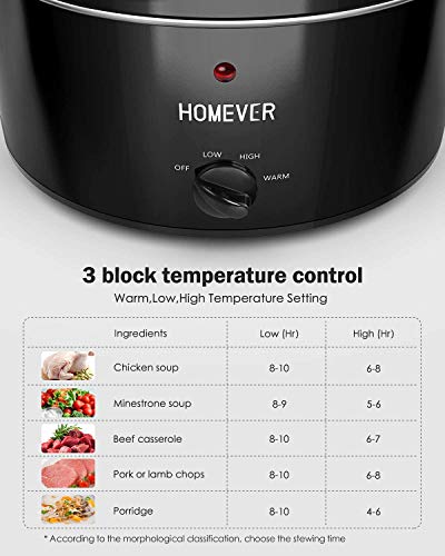 Cocina lenta Homever Slow Cooker de 3,5 litros, olla de cocción manual con olla de cerámica extraíble, 3 ajustes de temperatura ajustables