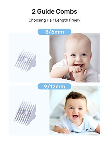 CocoBear Cortapelos para Bebés, Recortador de Cerámica Súper Silencioso para Niño, Kit de Corte de Pelo Impermeable IPX7 para Bebés, Hombres y Mujeres, USB Recargable, Inalámbrico, Blanco y Azul.