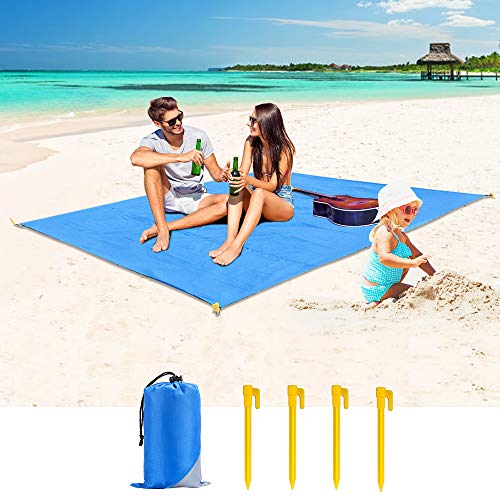 Cocoda Alfombras de Playa Libre de Arena, 200x180cm Manta Picnic para Exterior Grande & Lavable, Esterilla Camping Secado Rápido con 4 Estacas, Equipaje de Viaje para la Playa, Camping, Senderismo