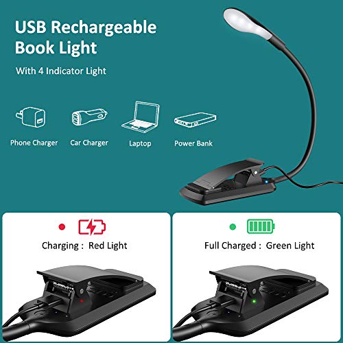 Cocoda Luz Lectura, Lampara Lectura de 360° Flexible con 3 Modos, 7 LED Lampara Pinza Brillo Ajustable con USB Recargable, Sensor Táctil, Luz Nocturna para Leer Libros en la Cama, Kindle