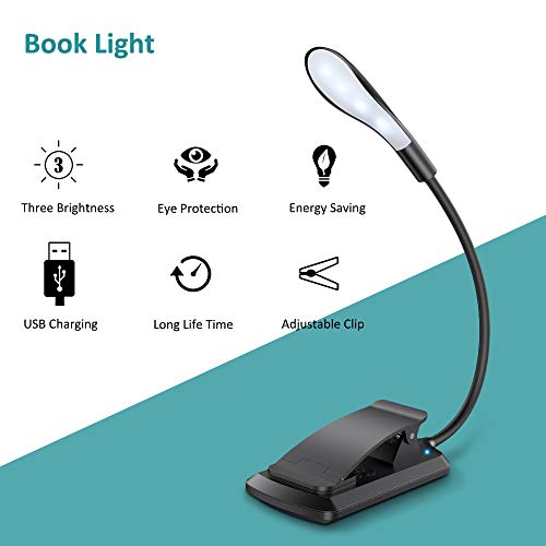 Cocoda Luz Lectura, Lampara Lectura de 360° Flexible con 3 Modos, 7 LED Lampara Pinza Brillo Ajustable con USB Recargable, Sensor Táctil, Luz Nocturna para Leer Libros en la Cama, Kindle