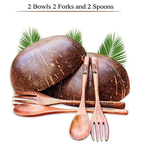 Coconut Bowl, Coconut Bowl Spoon and Fork Set,100% Natural and Eco-Friendly, Vegan Friendly, Biodegradable, Reusable, Perfect Vegan Gift – By Seemab London