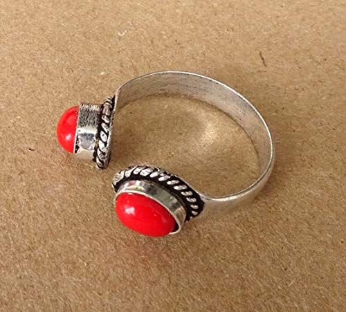 Cóctel hecho a mano Moda Estilo moderno Anillo de dedo coral simulado Anillo de piedras preciosas Anillo plateado de plata esterlina Anillo de filigrana étnica Anillo fino para mujeres Hombres Niñas