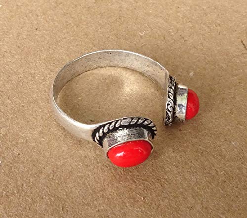 Cóctel hecho a mano Moda Estilo moderno Anillo de dedo coral simulado Anillo de piedras preciosas Anillo plateado de plata esterlina Anillo de filigrana étnica Anillo fino para mujeres Hombres Niñas