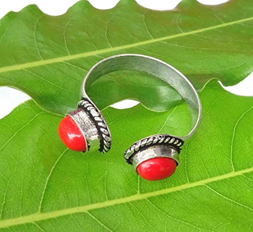Cóctel hecho a mano Moda Estilo moderno Anillo de dedo coral simulado Anillo de piedras preciosas Anillo plateado de plata esterlina Anillo de filigrana étnica Anillo fino para mujeres Hombres Niñas