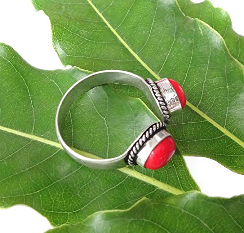 Cóctel hecho a mano Moda Estilo moderno Anillo de dedo coral simulado Anillo de piedras preciosas Anillo plateado de plata esterlina Anillo de filigrana étnica Anillo fino para mujeres Hombres Niñas