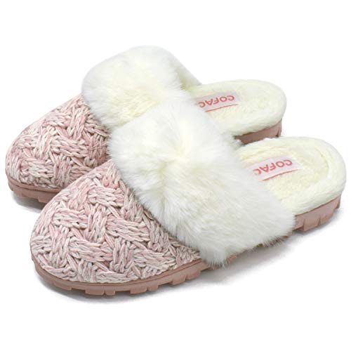 COFACE Zapatillas De casa para Mujer Invierno Pantuflas de Forro de Felpa Cálidas de Punto de Lana Zapatos de Espuma Viscoelástica de Alta Densidad con Suela de Goma Antideslizante Talla 37