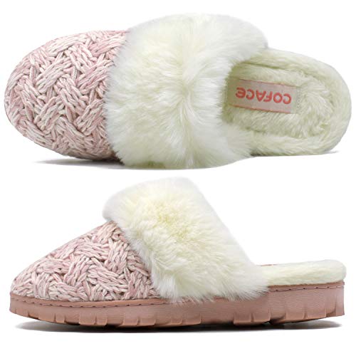 COFACE Zapatillas De casa para Mujer Invierno Pantuflas de Forro de Felpa Cálidas de Punto de Lana Zapatos de Espuma Viscoelástica de Alta Densidad con Suela de Goma Antideslizante Talla 37