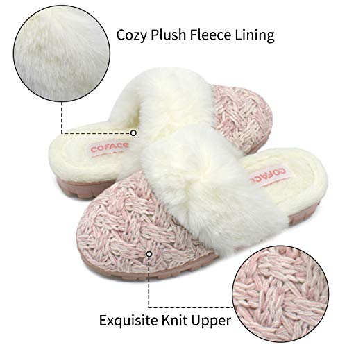 COFACE Zapatillas De casa para Mujer Invierno Pantuflas de Forro de Felpa Cálidas de Punto de Lana Zapatos de Espuma Viscoelástica de Alta Densidad con Suela de Goma Antideslizante Talla 37