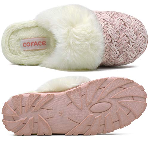 COFACE Zapatillas De casa para Mujer Invierno Pantuflas de Forro de Felpa Cálidas de Punto de Lana Zapatos de Espuma Viscoelástica de Alta Densidad con Suela de Goma Antideslizante Talla 37
