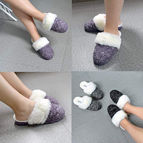 COFACE Zapatillas De casa para Mujer Invierno Pantuflas de Forro de Felpa Cálidas de Punto de Lana Zapatos de Espuma Viscoelástica de Alta Densidad con Suela de Goma Antideslizante Talla 37