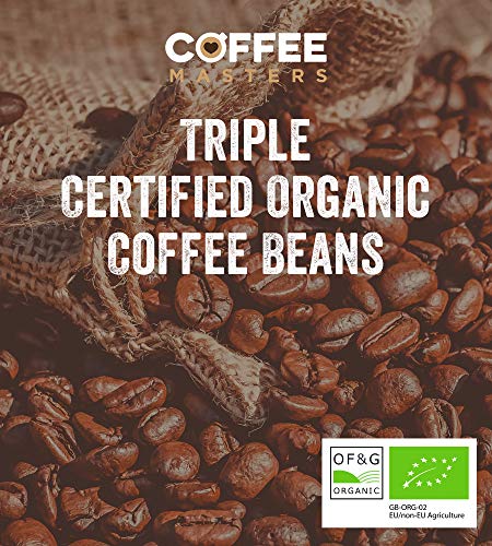 Coffee Masters Granos de Café Arábigo con Triple Certificación, Orgánico, Fairtrade, 1kg - Ganador Del Premio Great Taste 2018