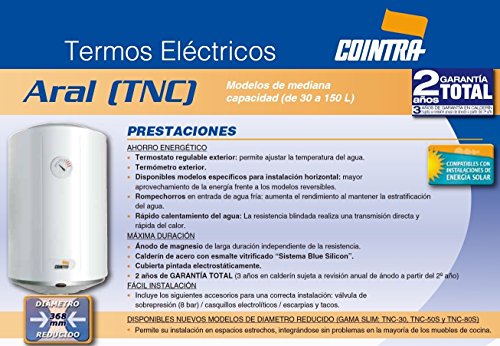 Cointra TNC S Termo TNC50S Plus 50 LTS Redondo Cq, 48.5 litros, Blanco