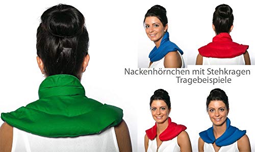 Cojín cervical de calor con cuello. Algodón biológico azúl. Almohada térmica con huesos de cerezas. Cojín de nuca. Saco térmico de semillas