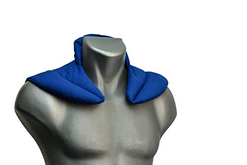 Cojín cervical de calor con cuello. Algodón biológico azúl. Almohada térmica con huesos de cerezas. Cojín de nuca. Saco térmico de semillas