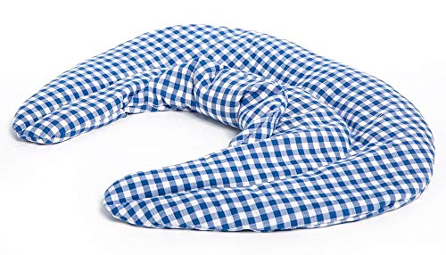 Cojín cervical de calor con cuello. azúl-blanco. Almohada térmica con huesos de cerezas. Cojín de nuca. Saco térmico de semillas