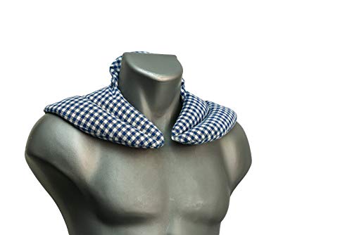 Cojín cervical de calor con cuello. azúl-blanco. Almohada térmica con huesos de cerezas. Cojín de nuca. Saco térmico de semillas