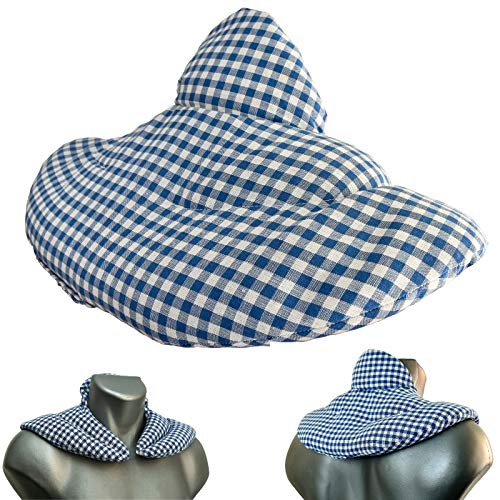 Cojín cervical de calor con cuello. azúl-blanco. Almohada térmica con huesos de cerezas. Cojín de nuca. Saco térmico de semillas