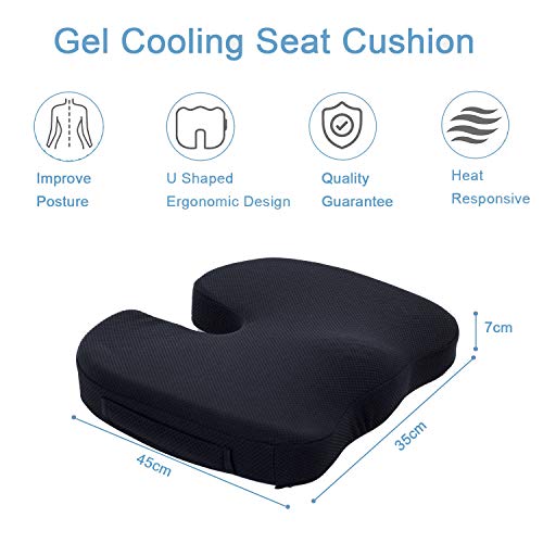 Cojín de Espuma ortopédica con Memoria de Gel para el Alivio del Dolor de la Espalda y el coxis, Cojín de Alivio de presión Grande como cojín para Silla de Oficina, cojín para Silla de Ruedas