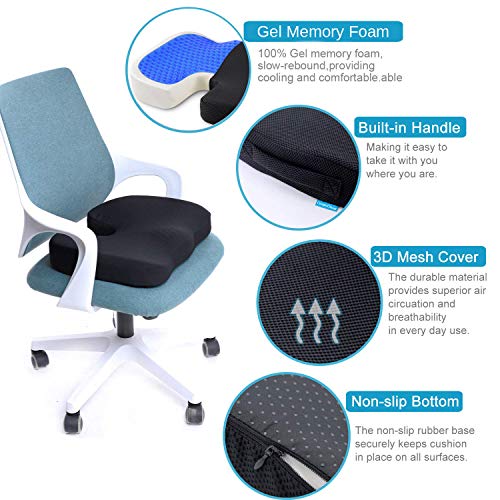 Cojín de Espuma ortopédica con Memoria de Gel para el Alivio del Dolor de la Espalda y el coxis, Cojín de Alivio de presión Grande como cojín para Silla de Oficina, cojín para Silla de Ruedas