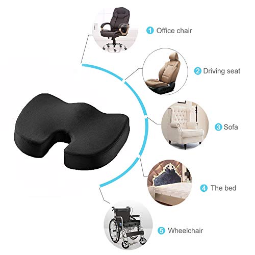 Cojín de gel para Tratamiento Ortopédico,El cojín de Algodón con Espuma de Memoria Puede Aliviar el dolor del Acné ciático del Coxis Adecuado para Automóviles, Oficinas(Memoria algodón negro felpa)