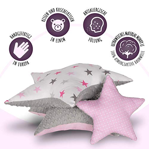 cojin estrella cojines bebe - decoracion peluche estrella regalo bebe recien nacido niña niños chico gris-blanco oscuro con estrellas y lunares ø 30cm et 2 x ø 60cm