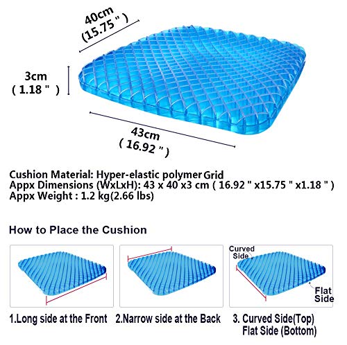 Cojín ortopédico de gel para sentarse - Postura Saludable Y Alivia El Dolor para alivio de coxis, espalda inferior y ciática - Cojín Ergonómico para la oficina, casa, coche, silla de ruedas