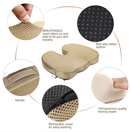 Cojín para Sentarse de 100% Espuma viscoelástica - Ergonómico, reducción de la tensión, Dolor Parte Baja de la Espalda - Silla de la Oficina, Dolor de ciática - Negro