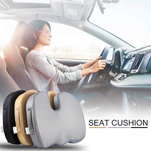 Cojín para Sentarse de 100% Espuma viscoelástica - Ergonómico, reducción de la tensión, Dolor Parte Baja de la Espalda - Silla de la Oficina, Dolor de ciática - Negro