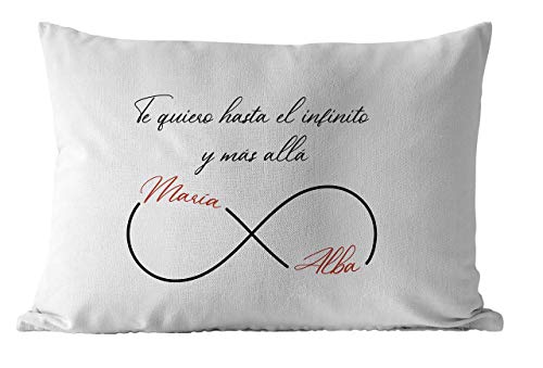 Cojín personalizado enamorados, Te quiero hasta el infinito y más allá, 50x30cm incluye relleno ideal regalo original San Valentín parejas