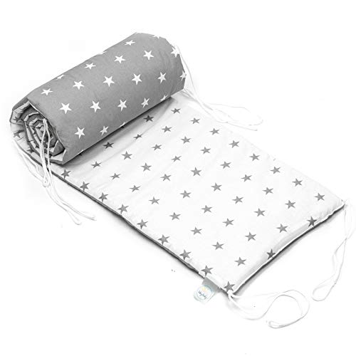 cojin protector cuna - chichonera bebe cuna (blanco-gris con estrellas, 210 x 30 cm)