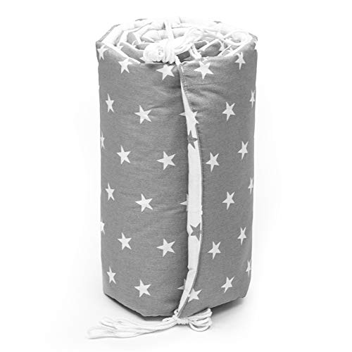 cojin protector cuna - chichonera bebe cuna (blanco-gris con estrellas, 210 x 30 cm)