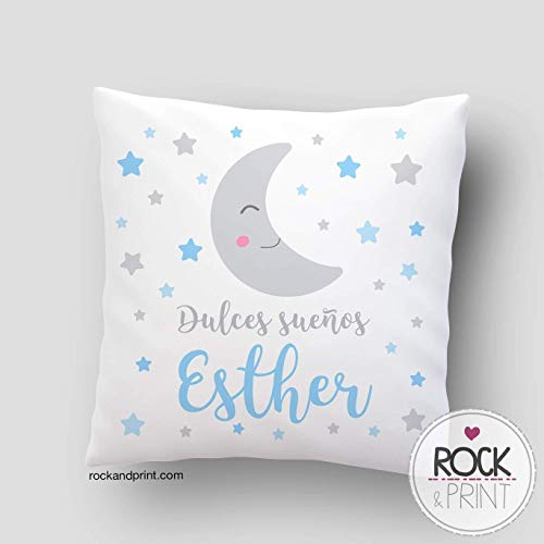 Cojín regalo bebe dulces sueños luna. 40x40 cm, incluye relleno. Elige el color. Nacimiento, recién nacido, decoración cuna. Cojines infantiles originales apego guardería. Idea Navidad bebe