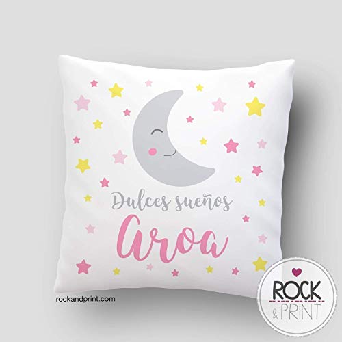 Cojín regalo bebe dulces sueños luna. 40x40 cm, incluye relleno. Elige el color. Nacimiento, recién nacido, decoración cuna. Cojines infantiles originales apego guardería. Idea Navidad bebe
