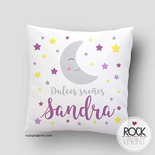 Cojín regalo bebe dulces sueños luna. 40x40 cm, incluye relleno. Elige el color. Nacimiento, recién nacido, decoración cuna. Cojines infantiles originales apego guardería. Idea Navidad bebe