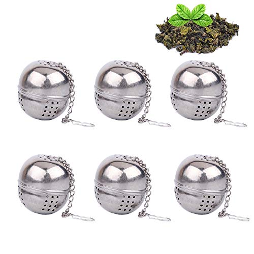 Colador de té de acero inoxidable, bola de té pequeña, filtro de té, filtro de especias, colador de hojas sueltas - estilo de cadena (6 unidades) (Plata)