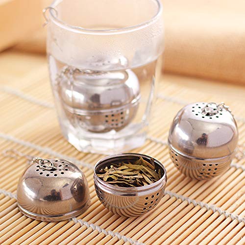 Colador de té de acero inoxidable, bola de té pequeña, filtro de té, filtro de especias, colador de hojas sueltas - estilo de cadena (6 unidades) (Plata)
