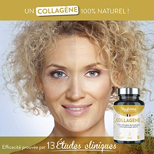 Colágeno 100 % natural, más eficaz que el colágeno marino, enriquecido con ácido hialurónico, elástico y Co Enzyme Q10, acción antiedad y antiarrugas - 60 g/30 días - Fabricado en Francia por Apyforme