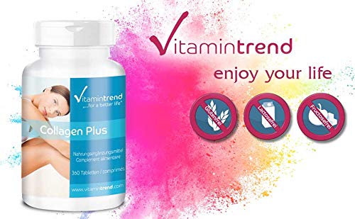 Colágeno con ácido hialurónico y vitamina C – bote grande para ¡4 MESES!– gran dosificación de Colágeno sin aditivos – para piel– huesos y articulaciones