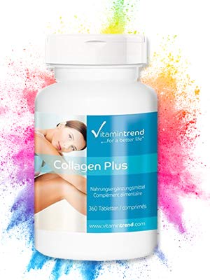 Colágeno con ácido hialurónico y vitamina C – bote grande para ¡4 MESES!– gran dosificación de Colágeno sin aditivos – para piel– huesos y articulaciones