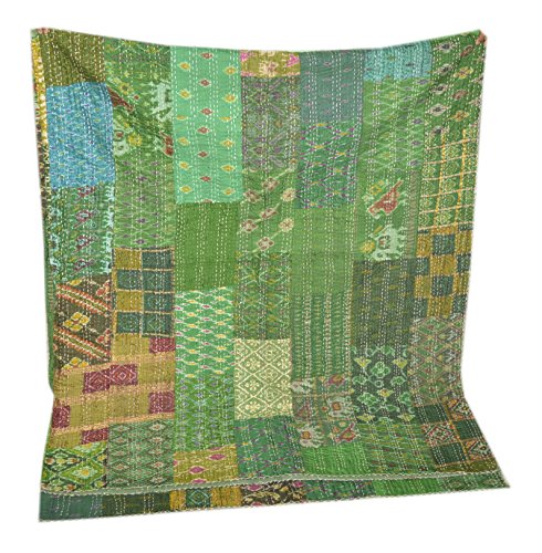 Colcha tribal asiática de seda india sari patchwork kantha colcha de cama queen reversible