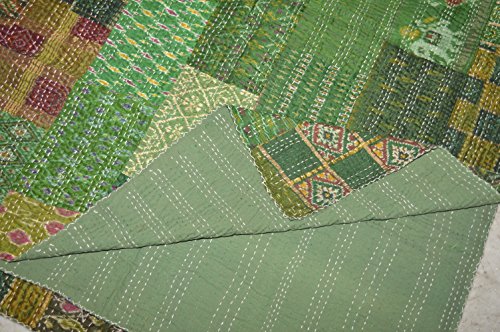 Colcha tribal asiática de seda india sari patchwork kantha colcha de cama queen reversible