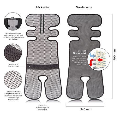 Colchoneta 3D Transpirable para Silla de Paseo / Asiento de verano Universal para cochecitos y sillas de coche - reduce la sudoración y mantiene al niño fresco - Gris