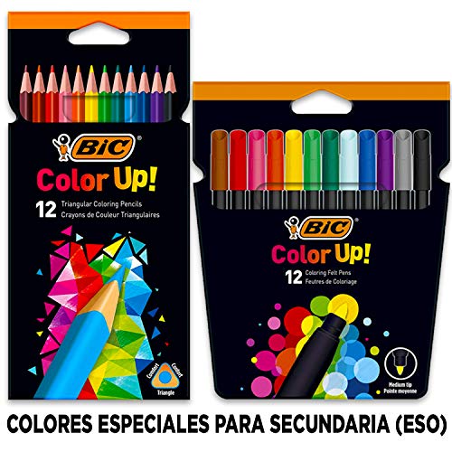 Coleset Pack Material Escolar Secundaria Instituto ESO Educacion Kit Utiles Escolares Set Escolar Lote Materiales Escolares Kawaii Lápices de Colores Rotuladores Boligrafos Bic Papeleria