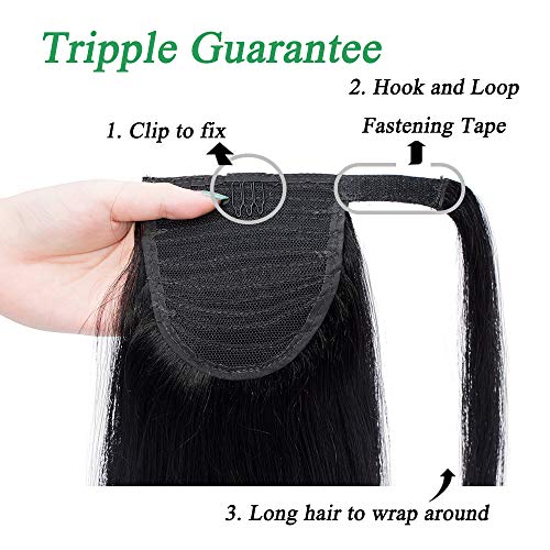 Coleta Postiza Pelo Natural Humano Clip Ponytail Extensiones 100% Remy Extensiones de Cabello Humano #1 Negro 50cm-95g