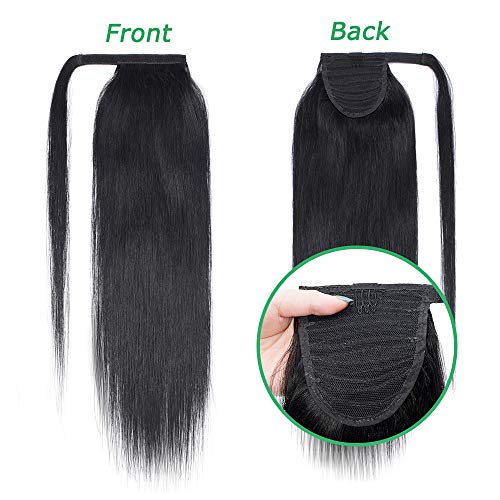 Coleta Postiza Pelo Natural Humano Clip Ponytail Extensiones 100% Remy Extensiones de Cabello Humano #1 Negro 50cm-95g
