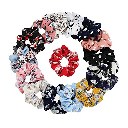 Coleteros de gasa para el cabello, 16 unidades de colores mixtos de gasa con flores elásticas para el pelo para mujeres y niñas